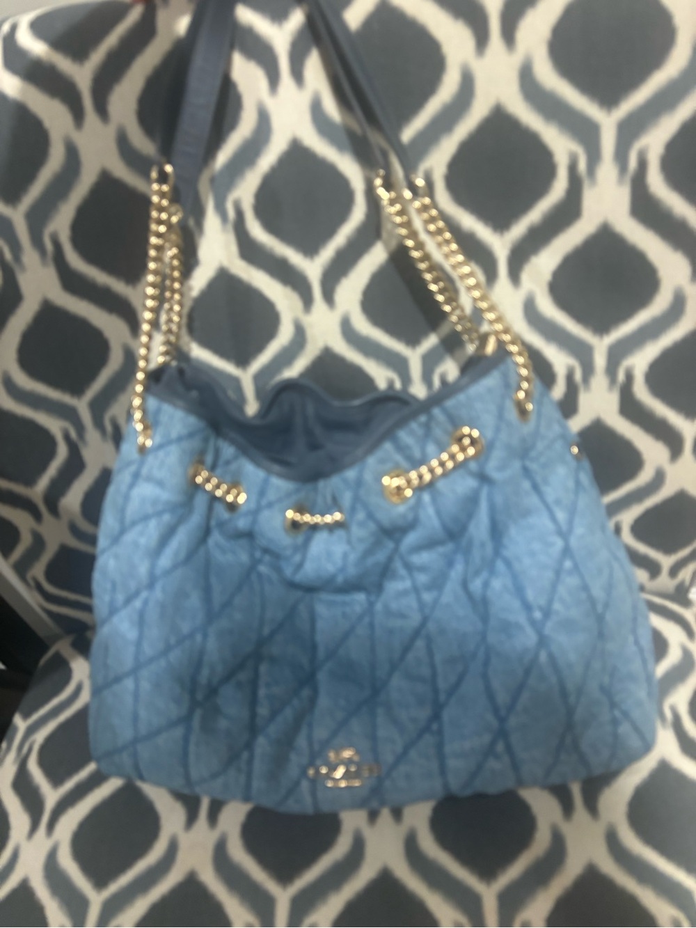 Coach Quilted Evelyn Denim Shoulder Bag with Gold Chain Trim